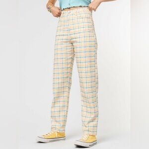 Minga London Yellow Joy Check Plaid Denim Mom Jeans Size 6